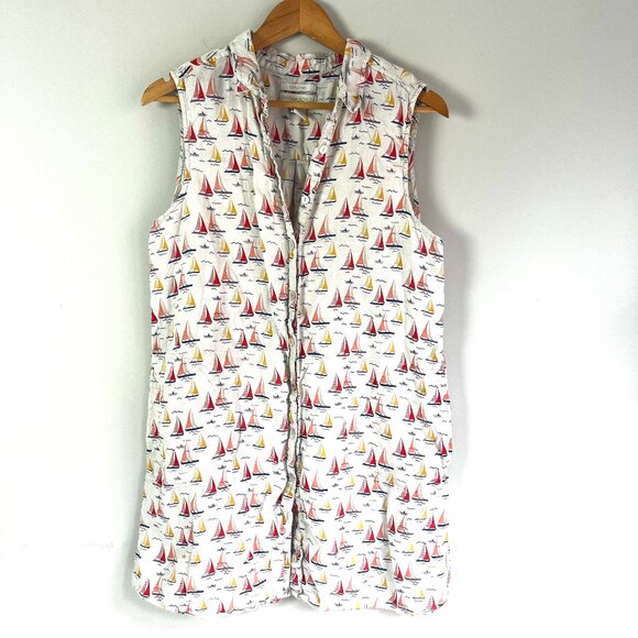 Cynthia Rowley 100% Linen Button Down Shift Dress Nautical Large - Picture 1 of 4